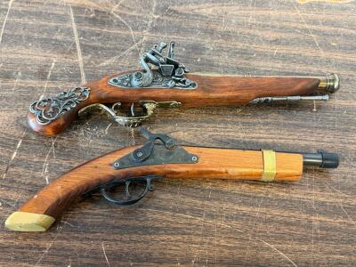Pair of 15" Replica Antique Flintlock & Caplock Pistols with Ornate Detailing