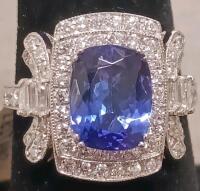 Platinum Tanzanite & Diamond Ring &ndash; 2.83Ct Cushion, 0.99Ct Diamonds, Appraisal $15,587, AIGL Cert - 2