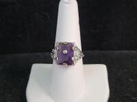 Amethyst Square Cut Stone Ring, Size 8