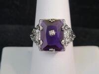Amethyst Square Cut Stone Ring, Size 8 - 3