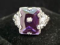 Amethyst Square Cut Stone Ring, Size 8 - 4