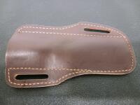 Custom Fixed-Blade Knife, Pattern-Welded Blade, Red Resin Handle, Mosaic Pin, Leather Sheath - 4