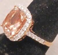 14K Rose Gold Halo Ring, 3.93Ct Cushion Morganite, 0.59Ct Diamonds, GemAssure Appraisal, $8,370 Value