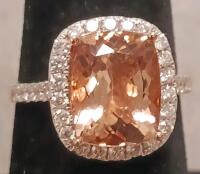 14K Rose Gold Halo Ring, 3.93Ct Cushion Morganite, 0.59Ct Diamonds, GemAssure Appraisal, $8,370 Value - 2
