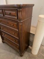 5-Drawer Solid Wood Chest Of Drawers, Medium-Dark Finish, Ornate Columns, Brass Hardware - 3
