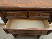 5-Drawer Solid Wood Chest Of Drawers, Medium-Dark Finish, Ornate Columns, Brass Hardware - 4