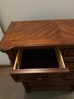 5-Drawer Solid Wood Chest Of Drawers, Medium-Dark Finish, Ornate Columns, Brass Hardware - 5