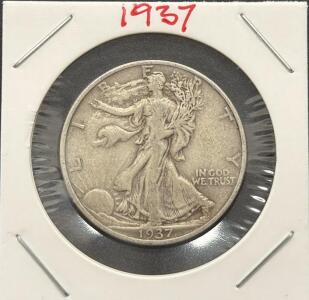 1937-S Walking Liberty Half Dollar, 90% Silver, San Francisco Mint, Circulated, 30.6MM