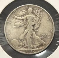 1937-S Walking Liberty Half Dollar, 90% Silver, San Francisco Mint, Circulated, 30.6MM - 3