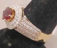 14K Gold Lady's Ring, 1.10Ct Red Spinel, 124 Diamonds 0.76Ct, HALO, GAL Certified