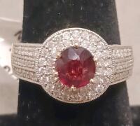 14K Gold Lady's Ring, 1.10Ct Red Spinel, 124 Diamonds 0.76Ct, HALO, GAL Certified - 2