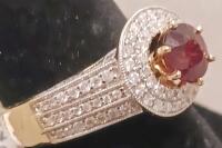 14K Gold Lady's Ring, 1.10Ct Red Spinel, 124 Diamonds 0.76Ct, HALO, GAL Certified - 3