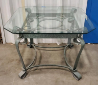 Ornate Wrought Iron And Beveled Glass Side Table &mdash; Scrollwork Base, Approx. 24"x24"x22" Sp-10