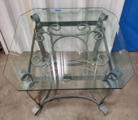 Ornate Wrought Iron And Beveled Glass Side Table &mdash; Scrollwork Base, Approx. 24"x24"x22" Sp-10 - 2
