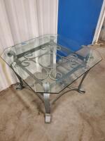Ornate Wrought Iron And Beveled Glass Side Table &mdash; Scrollwork Base, Approx. 24"x24"x22" Sp-10 - 4