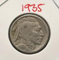 1935 & 1937 Buffalo Nickel &ndash; 5 US Coins, 75% Copper 25% Nickel, Fraser Design, Visible Dates - 2