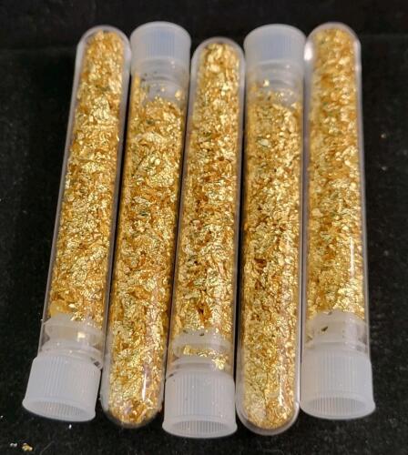 (5) 3" Long Bottles Of Gold Flake/Leaf Gold