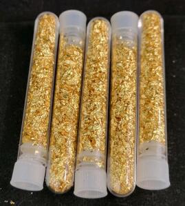 (5) 3" Long Bottles Of Gold Flake/Leaf Gold