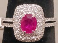 18K White Gold Oval Ruby & Diamond Ring, 0.70Ct Ruby, 0.75Ct Diamonds, 3.5G, Appraisal $7,820, RN032783 - 2
