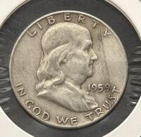 1959-D Franklin Half Dollar, 90% Silver, Denver Mint, Circulated - 3