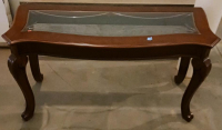 Traditional Wood And Glass Coffee Table With Carved Legs And Beveled Glass Top - 2