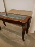 Traditional Wood And Glass Coffee Table With Carved Legs And Beveled Glass Top - 3