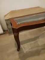Traditional Wood And Glass Coffee Table With Carved Legs And Beveled Glass Top - 4