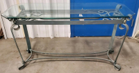 Glass And Metal Console Table, 48" Rectangular Top, Ornate Scrollwork Base Sp-10 - 2