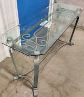 Glass And Metal Console Table, 48" Rectangular Top, Ornate Scrollwork Base Sp-10 - 4