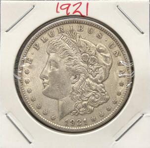 1921 Morgan Silver Dollar, Philadelphia, 90% Silver, Circulated, Classic U.S. Coin