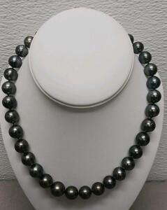 Tahitian Pearl Necklace, 35 Cultured Pearls, 11-14MM, 17.75&rdquo; Strand, 14K White Gold Clasp, Cert