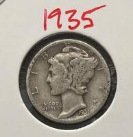 1935-S & 1945 Mercury Dimes, 90% Silver, U.S. Winged Liberty Head, Circulated, 2 Coin Set - 2