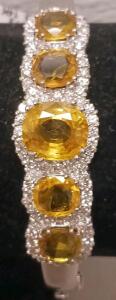 14K White Gold Bangle Bracelet With 17.94Ct Yellow Sapphires And 2.47Ct Diamonds