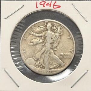 1946 Walking Liberty Half Dollar, 90% Silver, Circulated, No Visible Mint Mark