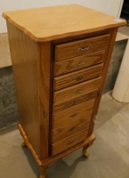 Oak Jewelry Armoire Cabinet, 7 Drawers, Cabriole Legs, Side Necklace Doors, Classic Design - 4