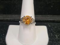 Peach Sapphire Round Cut Faceted Ring, Size 8&frac12;