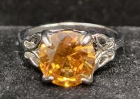 Peach Sapphire Round Cut Faceted Ring, Size 8&frac12; - 4
