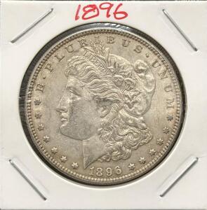 1896 Morgan Silver Dollar, 90% Silver, U.S. One Dollar Coin, Circulated, Liberty Head, Eagle Reverse