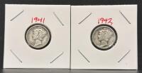 1941-D And 1942-D Mercury Dimes &ndash; 90% Silver, Circulated Condition