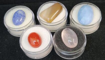 (5) Natural Gemstones In Gem Jars