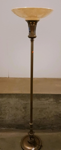 Antique Brass Torchiere Floor Lamp With Frosted Glass Shade, 71" Tall tested