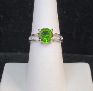 Green Peridot Faceted Round Cut Ring, Size 6&frac12;