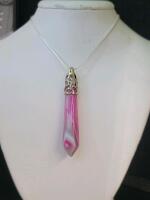Pink Stripe Agate Gemstone Hexagonal Spire Cut 24" Necklace