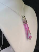 Pink Stripe Agate Gemstone Hexagonal Spire Cut 24" Necklace - 2