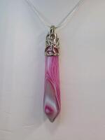 Pink Stripe Agate Gemstone Hexagonal Spire Cut 24" Necklace - 3