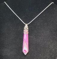 Pink Stripe Agate Gemstone Hexagonal Spire Cut 24" Necklace - 4