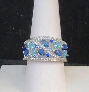 Blue Sapphire & Aquamarine Ring, Size 9