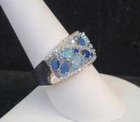 Blue Sapphire & Aquamarine Ring, Size 9 - 2