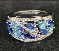 Blue Sapphire & Aquamarine Ring, Size 9 - 3