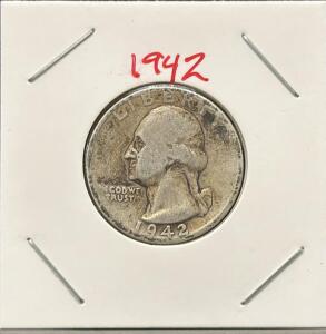 1942-S Washington Quarter 90% Silver, San Francisco Mint, Circulated